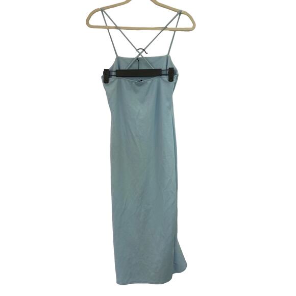 Windsor L Baby Blue Ruffle Front Slit Square Neck Crepe Midi Dress - Picture 5 of 7